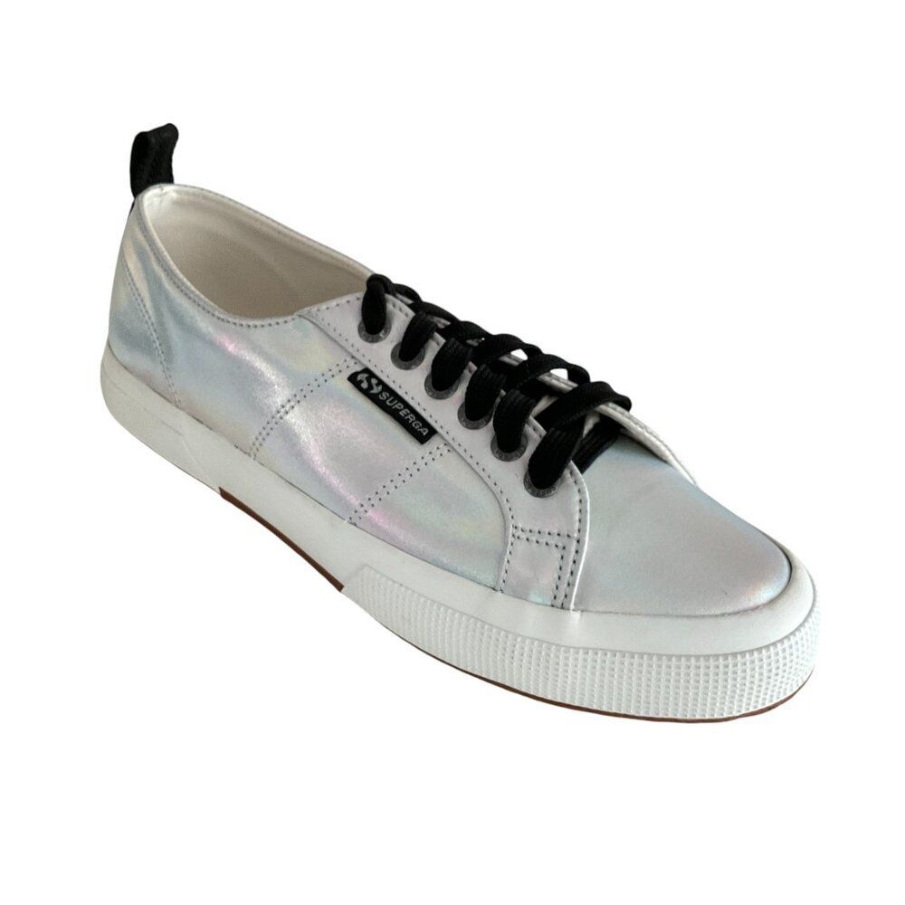 Superga X Jocelyn Lace-up Sneakers Faux Fur Tongue Silver Iridescent 41